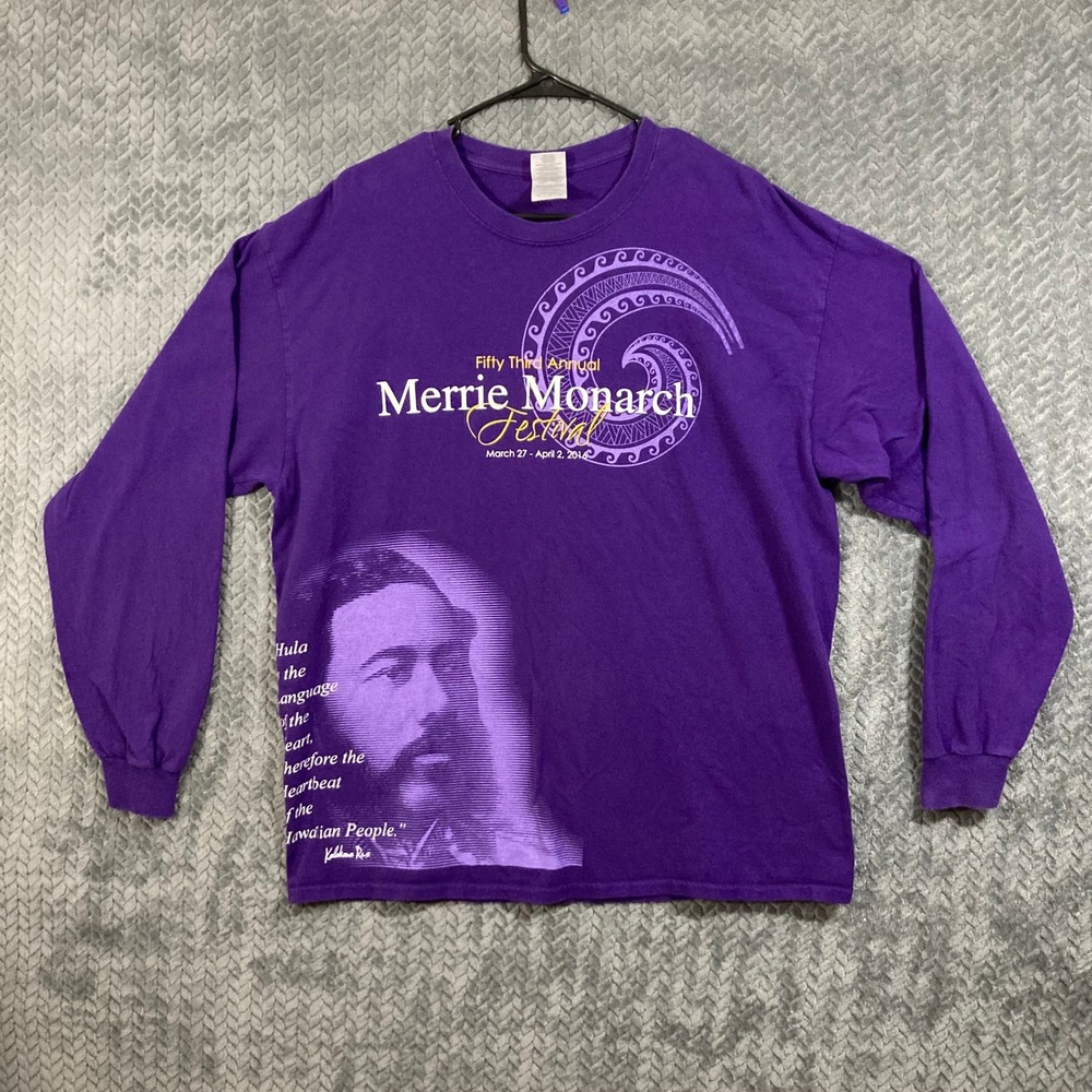 Gildan T-Shirt Mens XL Ultra Cotton Merrie Monarch Festival Purple Graphic Hula